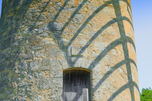 architectural details of the Moulins de Calon during the spring, 5 windmills with canvas wings built in the 16th century