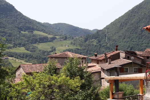 view of the small village of " Costa di Gargnano " in the mountains of Garda lake in northern Italy