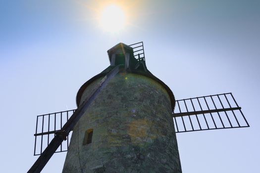 architectural details of the Moulins de Calon during the spring, 5 windmills with canvas wings built in the 16th century