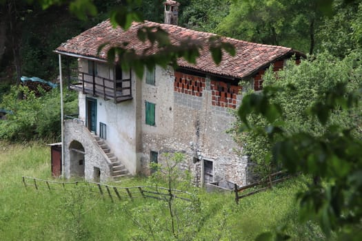 view of the small village of " Costa di Gargnano " in the mountains of Garda lake in northern Italy