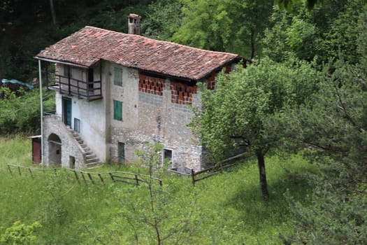 view of the small village of " Costa di Gargnano " in the mountains of Garda lake in northern Italy