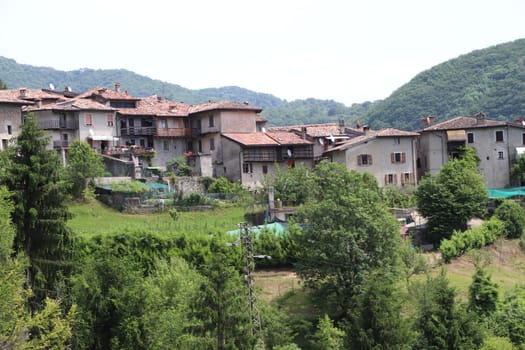 view of the small village of " Costa di Gargnano " in the mountains of Garda lake in northern Italy