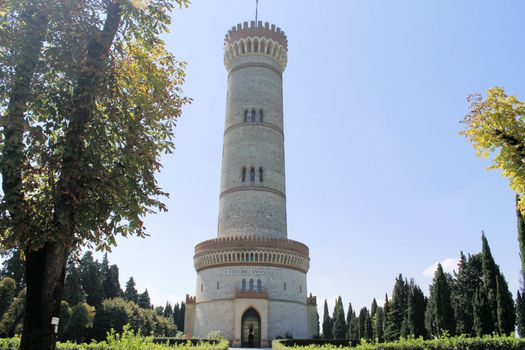 Monumental Tower of St. Martin of the Battle (San Martino della Battaglia) near the Lake Garda in neo-gothic style, 1878. National monument of the Italian Risorgimento. Desenzano del Garda, Brescia, Lombardy, Italy, Europe