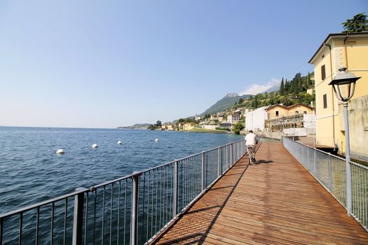 Wooden promenade in Gargnano, on Garda lake in northern Italy