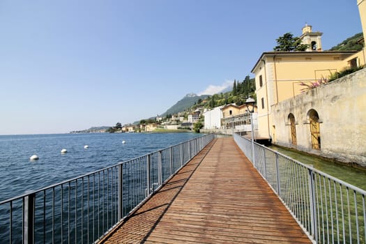 Wooden promenade in Gargnano, on Garda lake in northern Italy