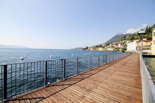 Wooden promenade in Gargnano, on Garda lake in northern Italy