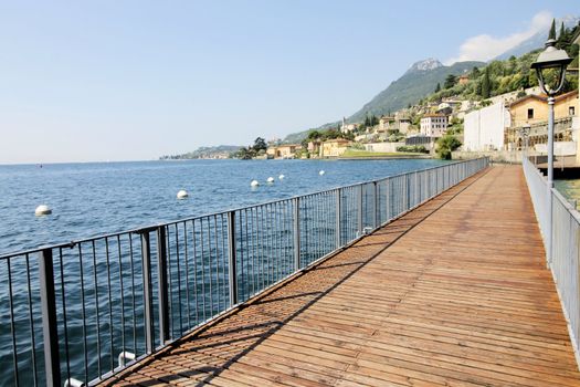 Wooden promenade in Gargnano, on Garda lake in northern Italy