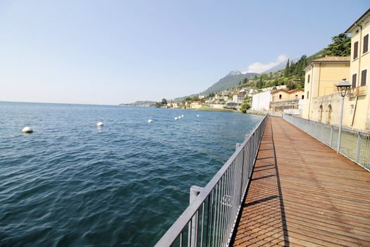 Wooden promenade in Gargnano, on Garda lake in northern Italy