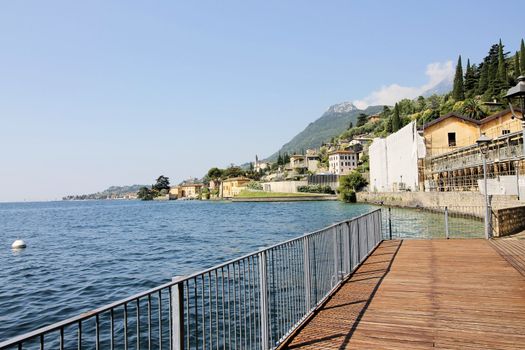 Wooden promenade in Gargnano, on Garda lake in northern Italy