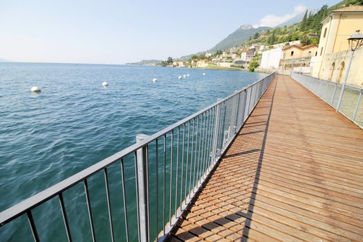 Wooden promenade in Gargnano, on Garda lake in northern Italy