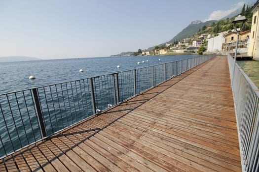 Wooden promenade in Gargnano, on Garda lake in northern Italy