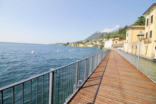 Wooden promenade in Gargnano, on Garda lake in northern Italy
