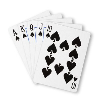 A Spades royal flush flat on white winning hand business concept
