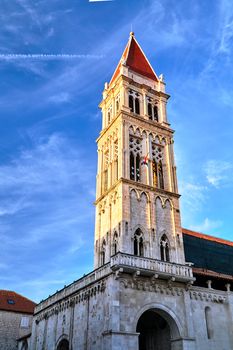 Tower of medieval cathedral in the town of Trogir in Croatia