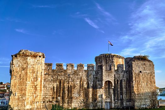 Tower and walls of Venetian fortress in the town of Trogir in Croatia