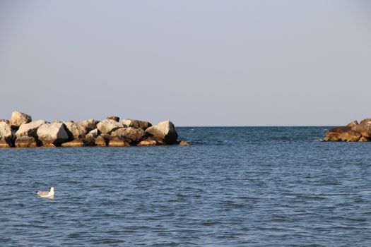 Rocks to protect the coast in the Adriatic sea in Italy