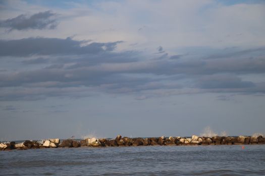 Rocks to protect the coast in the Adriatic sea in Italy