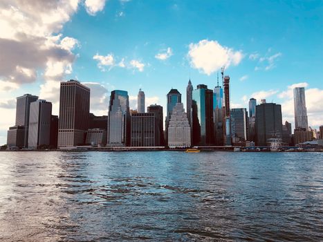 Manhattan Skyline, New York, USA. Panoramic skyline with skyscrapers and financial district and Hudson river, New York, USA. Feb 13th, 2020