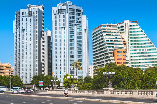Valencia, Spain - june 18, 2017 : example of modern residential buildings in the city center on a summer day