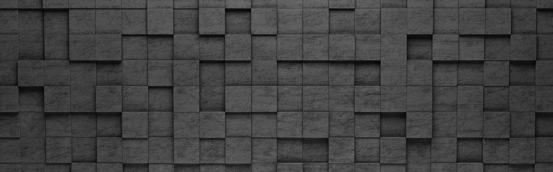 Wall of Black Squares Tiles Arranged in Random Height 3D Pattern Background Illustration