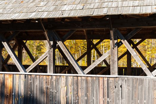 Structural detail of Sunday River covered bridge. Sunday River, MAine, USA.