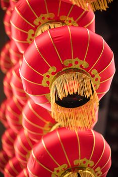 Red chinese lanterns hanging for the chinese new year in Chengdu, China