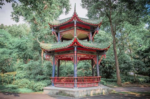 Chinese pavilion in a park, Chengdu, China