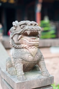 Lion stone statue in a buddhist temple, Chengdu, China
