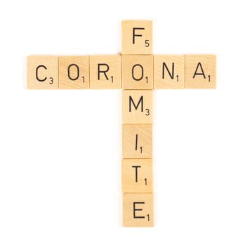 Corona fomite letters, isolated on a white background