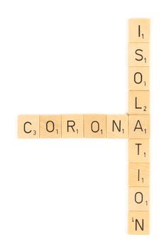 Corona isolation letters, isolated on a white background