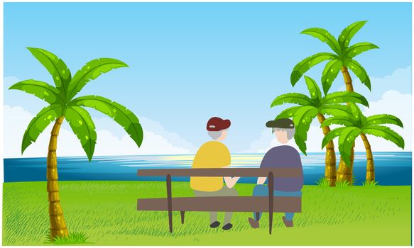 old couple sitting in a garden