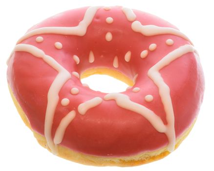 Donut in pink glaze with star decor Isolated on a white background.