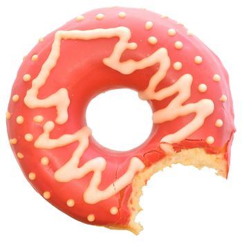 Donut in pink glaze with Christmas tree decor Isolated on a white background.