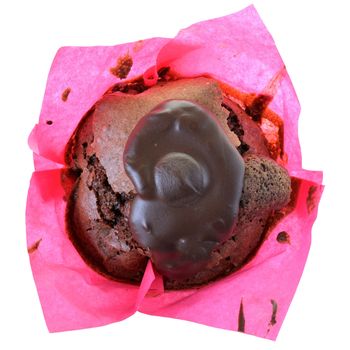 Dark muffin with chocolate glaze Isolated on a white background.