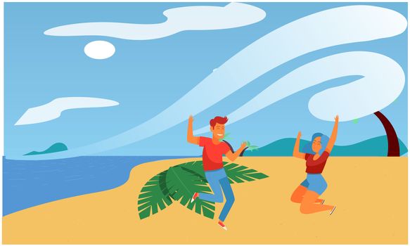 boy and girl dancing and loving each other on the beach