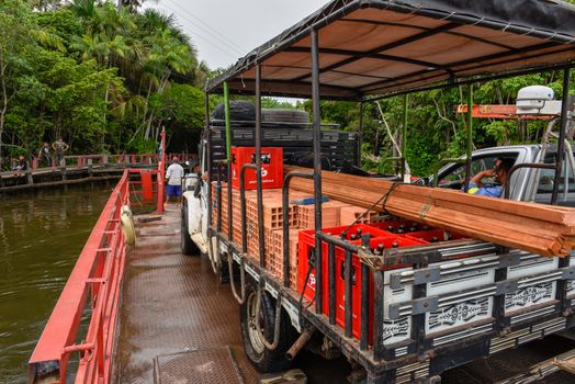 Barreirinhas, Brazil - 11 January 2019: small ferry boat at Barreirinhas on Brazil