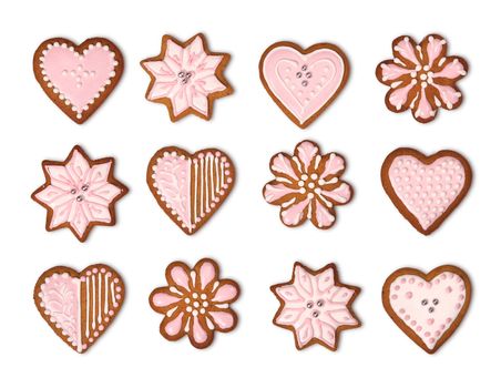Christmas gingerbread cookies icing collection isolated on white