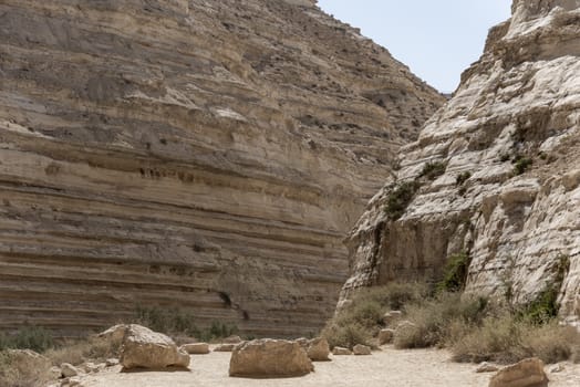 Israel Negev Desert Sede Boker. Great view of the Nakhal Tsin rift. Beautiful mountains with colorful sand. View of Nubian Ibex in Sde Boker, the Negev Desert, Southern Israel.