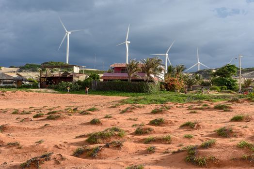 Canoa Quebrada, Brazil - 18 January 2019: wind farm at Canoa Quebrada on Brazil