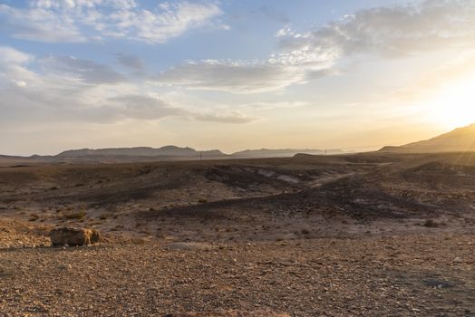 Israel Negev Desert Sede Boker. Great view of the Nakhal Tsin rift. Beautiful mountains with colorful sand. View of Nubian Ibex in Sde Boker, the Negev Desert, Southern Israel.