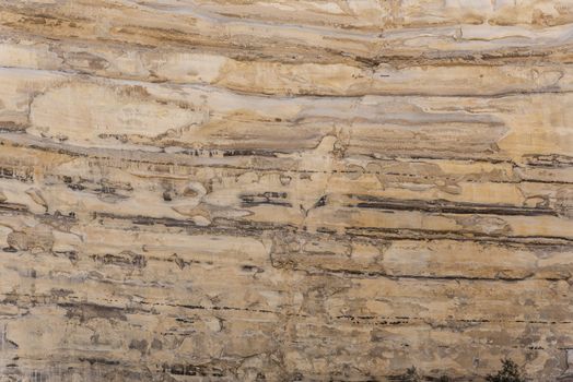 Sandstone cliffs near Sde Boker showing erosion and sedimentary stratification. Natural sand rocks texture background Marine sedimentary rocks. Chalk, flint. 