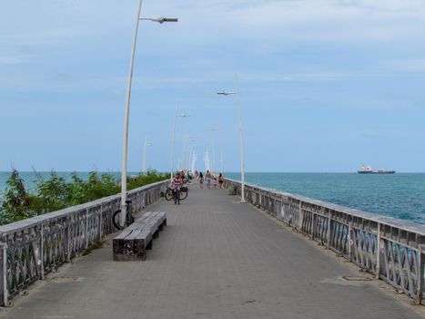Fortaleza, Brazil - 6 January 2019: People walking on the pier in Fortaleza on Brazil