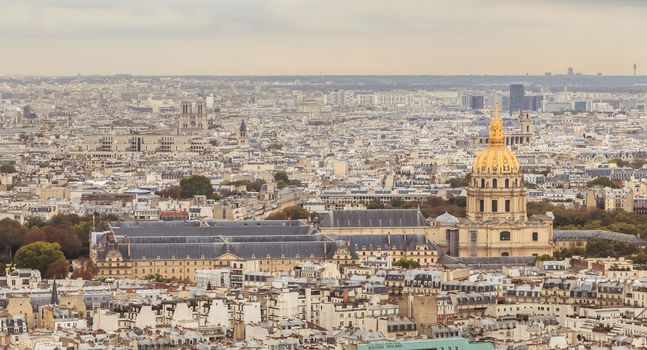 Aerial view from the Eiffel Tower on the Hotel des Invalides, a Parisian monument