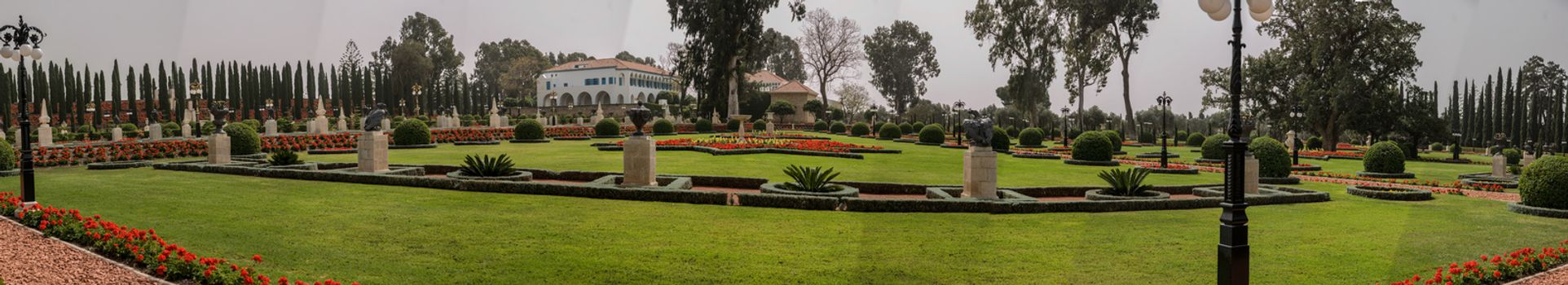 Panoramic view of the Bahai gardens, in Acre, Israel