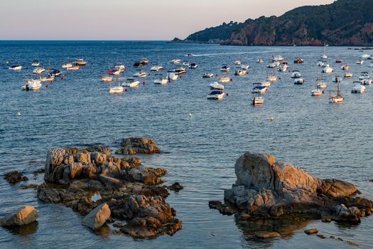 Boats in the ocean near de Tamariu (small village in Costa Brava, Catalonia,Spain)