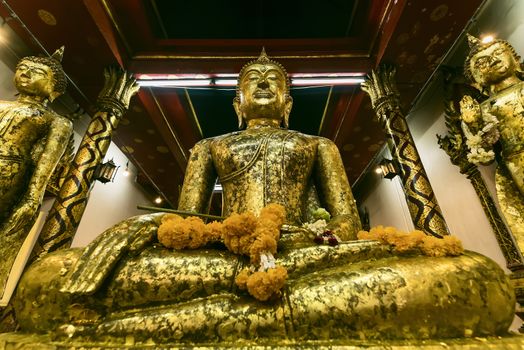 Ayutthaya, Thailand -July, 31, 2018 : Golden Buddha in Wat Phanan Choeng, Buddha statue of Ayutthaya, Thailand