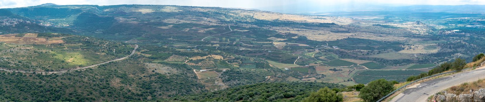 Panoramic view of the north section of the Hula Valley, viewed from Nimrod Fortress. Northern Israel