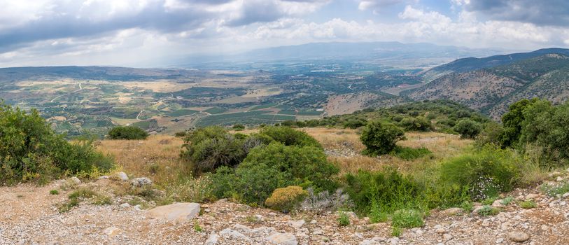 Panoramic view of the north section of the Hula Valley, viewed from Nimrod Fortress. Northern Israel