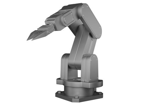 3d rendering white mechanical robotic arm on white isolated background.