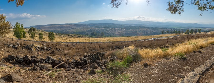 Panoramic view of the Hula Valley and upper Galilee viewed from Gadot lookout. Northern Israel